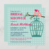 ベビーブルー水玉模様バードケージロブバード招待状 招待状 (正面/裏面)