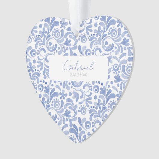 ベビーブルー水色名誕生日スウィートハート オーナメント (正面)