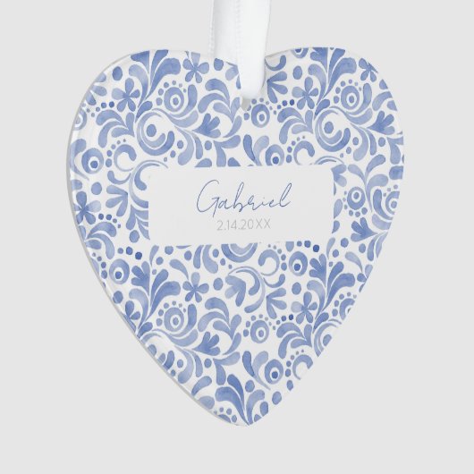 ベビーブルー水色名誕生日スウィートハート オーナメント (正面)