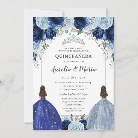 ベビーブルー王室のフローラツインズシルバーキンセアニラ 招待状 (正面)