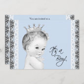 ベビーブルー甘い小さな王子ベビーシャワー 招待状 (正面/裏面)