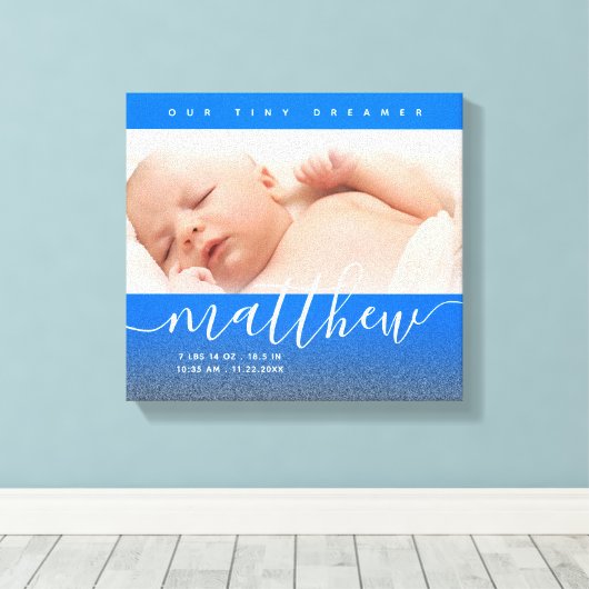 ベビーブルー生まれたばかりのベビーフォトグリッター キャンバスプリント (インサイチュ (ウッドフロア))