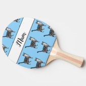 ベビーブルー白いタビー猫お洒落母 卓球ラケット (横)