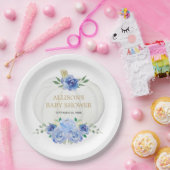 ベビーブルー白フローラ緑の白カボチャ ペーパープレート (パーティー)