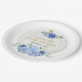 ベビーブルー白フローラ緑の白カボチャ ペーパープレート (アングル)