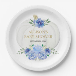 ベビーブルー白フローラ緑の白カボチャ ペーパープレート