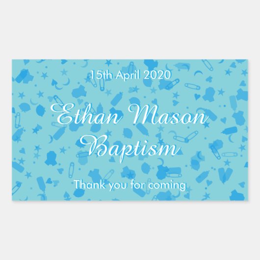 ベビーブルー紙吹雪バプテスマ《キリスト教》洗礼式や命名式の恩恵 長方形シール (正面)