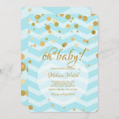 ベビーブルー紙吹雪ベビーシャワー 招待状 (正面/裏面)