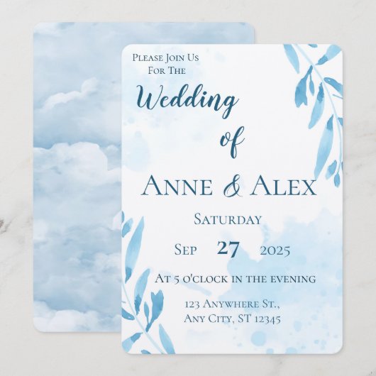 ベビーブルー結婚式招待状スカイ招待状 招待状 (正面/裏面)