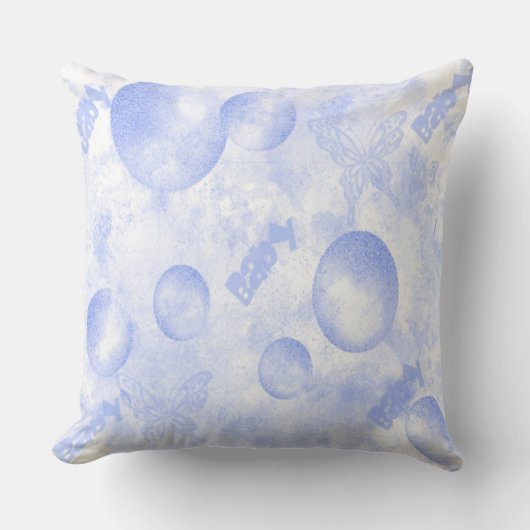 ベビーブルー蝶とバルーン装飾用クッション クッション (正面)