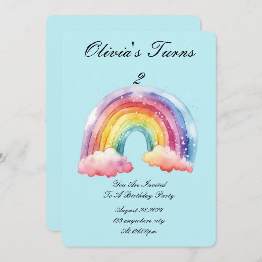 ベビーブルー誕生日パーティーの招待状 招待状 (正面/裏面)