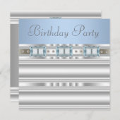 ベビーブルー誕生日パーティー 招待状 (正面/裏面)