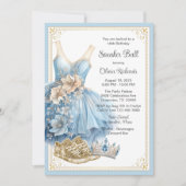 ベビーブルー金ゴールドスニーカーボール誕生日パーティー 招待状 (正面)