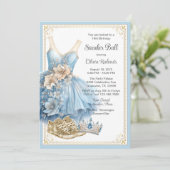 ベビーブルー金ゴールドスニーカーボール誕生日パーティー 招待状 (スタンド正面)