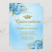 ベビーブルー金ゴールドフローラティアラキンセアニェラ 招待状 (正面/裏面)