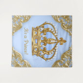 ベビーブルー金ゴールドプリンスベビーシャワー背景 タペストリー (正面(横))