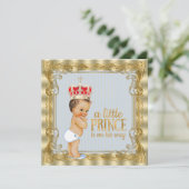 ベビーブルー金ゴールドプリンス王室のベビーシャワー 招待状 (スタンド正面)