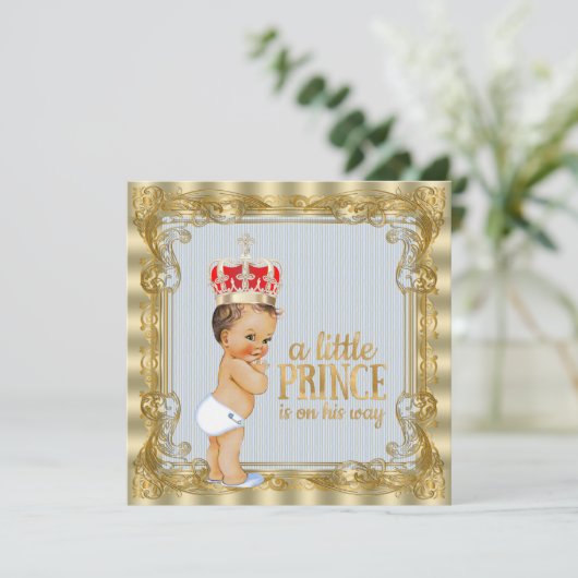 ベビーブルー金ゴールドプリンス王室のベビーシャワー 招待状 (スタンド正面)
