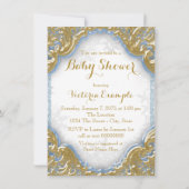 ベビーブルー金ゴールドボーイ雪片ベビシャワー 招待状 (裏面)