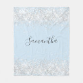 ベビーブルー銀グリッター名スクリプト フリースブランケット (正面)