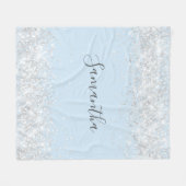 ベビーブルー銀グリッター名スクリプト フリースブランケット (正面(横))