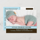ベビーブルー魅力的単に写真誕生のお知らせ 案内ポストカード (正面/裏面)