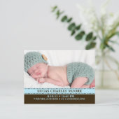 ベビーブルー魅力的単に写真誕生のお知らせ 案内ポストカード (スタンド正面)