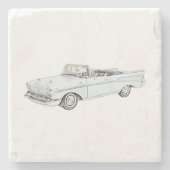 ベビーブルー1957シェビーベルエアコンバーチブルスケッチ ストーンコースター (正面)