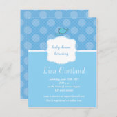 ベビーブルー – かわいいドットと鳥の赤ちゃんシャワー招待状 インビテーションポストカード (正面/裏面)