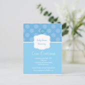 ベビーブルー – かわいいドットと鳥の赤ちゃんシャワー招待状 インビテーションポストカード (スタンド正面)