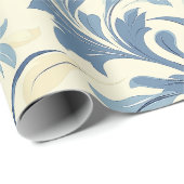 ベビーブルー&クリームフローリッシュパターンデザイン ラッピングペーパー (ロールコーナー)