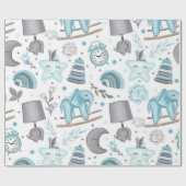 ベビーブルー&グレーゾウのランプのおもちゃ ラッピングペーパー (フラット)