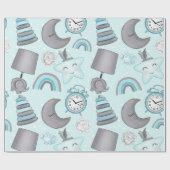 ベビーブルー&グレーゾウのランプのおもちゃ ラッピングペーパー (フラット)