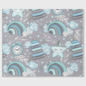 ベビーブルー&グレーベビーアイテムレインボーズスターズ ラッピングペーパー (フラット)