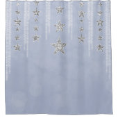 ベビーブルー&シルバーグリッタースターズスパークルグラム シャワーカーテン (正面)