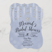 ベビーブルー&シルバーグリッタースターズブライダルシャワー 招待状 (正面/裏面)