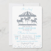 ベビーブルー&シルバー回転木馬ボーイベビーシャワー 招待状 (正面)