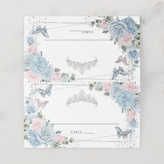 ベビーブルー ソフト ピンク フラワーバタフライ キンセアニエラ プレイスカード (外部開封)