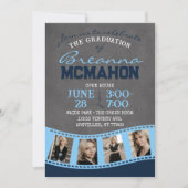 ベビーブルー&ネイビーシャルボードフィルムストリップ卒業 招待状 (正面)