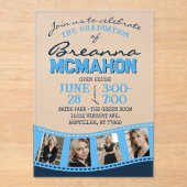 ベビーブルー&ネイビーフィルムストリップ卒業フロステッド アクリル招待状 (正面)