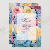 ベビーブルー、バタークリームイエロー、パステルピンク結婚ズ 招待状 (正面/裏面)