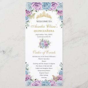 ベビーブルー+パープルのフラワーのQuinceañeraオーダーイベント プログラム