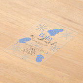 ベビーブルー・ビーニー・ボーイ・ベイビー・シャワー外は冷たい アクリル招待状 (レイダウン)