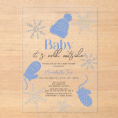 ベビーブルー・ビーニー・ボーイ・ベイビー・シャワー外は冷たい アクリル招待状 (正面)