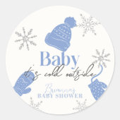 ベビーブルー・ビーニー・ボーイ・ベイビー・シャワー外は冷たい ラウンドシール (正面)