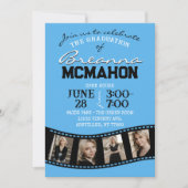 ベビーブルー&ブラックフィルムストリップ5写真卒業 招待状 (正面)