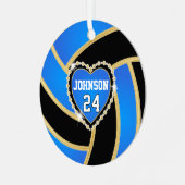 ベビーブルー、ブラック、金ゴールドバレーボール メタルオーナメント (正面左)