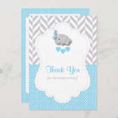 ベビーブルー,ホワイトグレーエレファント🐘ありがとう サンキューカード (正面/裏面)