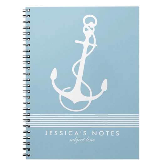 ベビーブルー&ホワイトストライプズ航海のボートいかり2 ノートブック (正面)