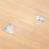 ベビーブルー&ホワイトフローラベビーシャワー アクリル招待状 (レイダウン)